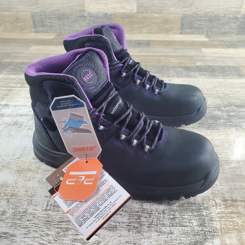 Hoss Composite Toe 6” Lacy Boots Sz 9 Waterproof Black Purple Work Boot
